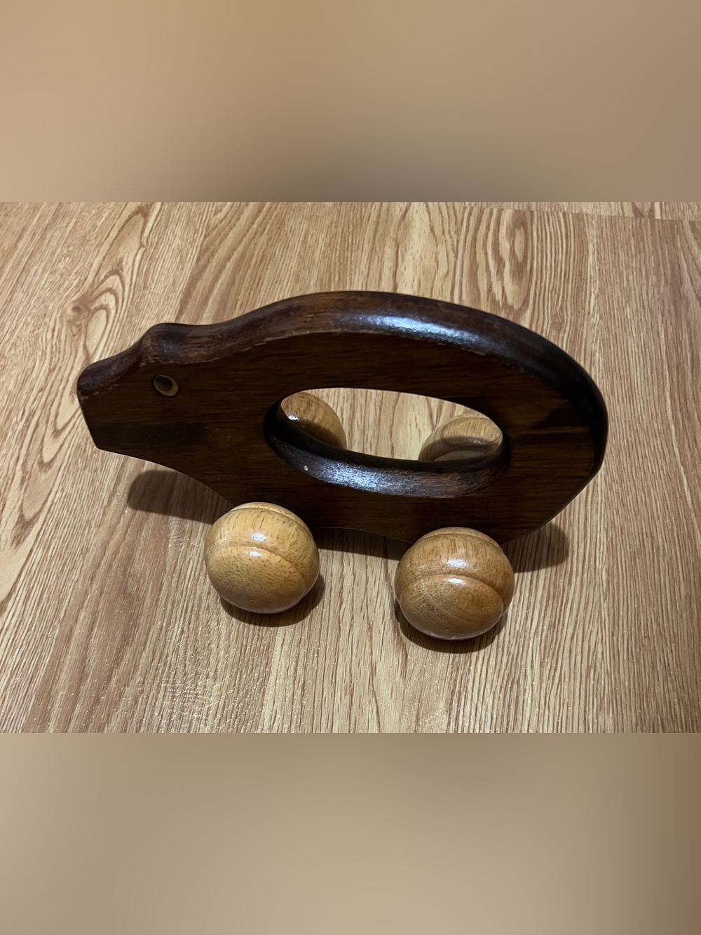 Classic Wooden Pull Toy in Dark Brown and Natural Wood